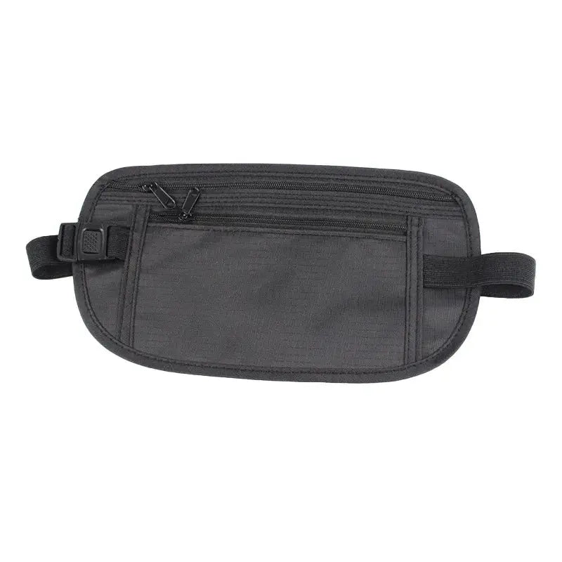 Simples Market invisible travel waist pouch with zippered pockets and adjustable strap in black