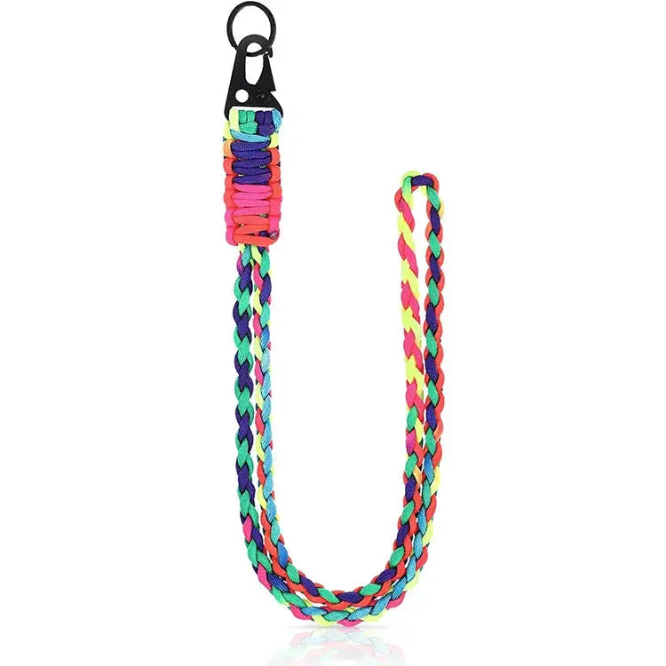 Heavy duty paracord lanyard keychain, 7-core braided multicolor cord with metal clip and key ring