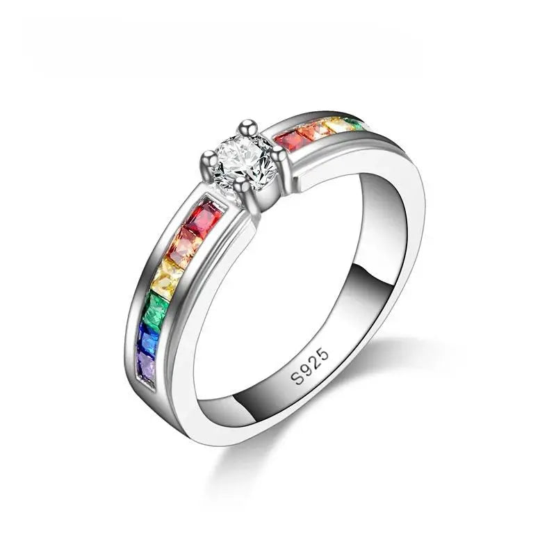 Color Rainbow Cubic Zirconia Ring For Women Wedding Engagement Proposal Accessory