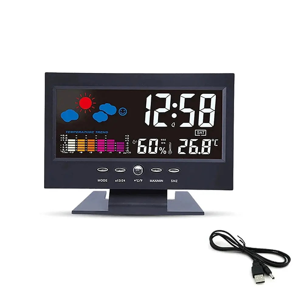 Simples Market black digital LCD weather station clock with thermometer and humidity display