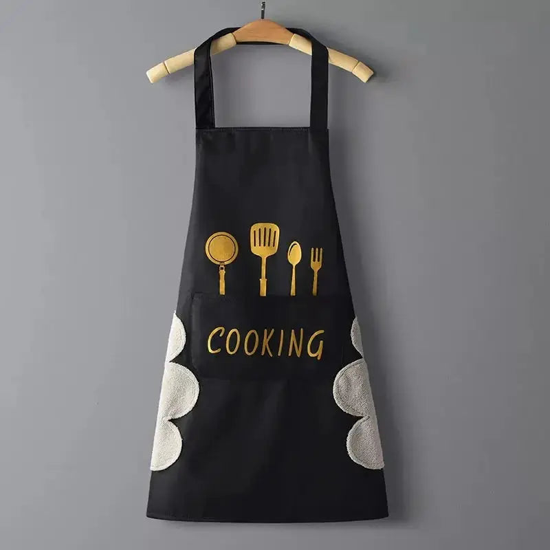 Waterproof Oilproof Sleeveless Kitchen Apron With Front Pocket And Integrated Hand Towels For Home Cooking