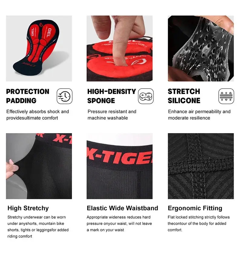 X-TIGER cycling shorts by Simples Market with 5D padding, elastic waistband and anti-slip leg grips