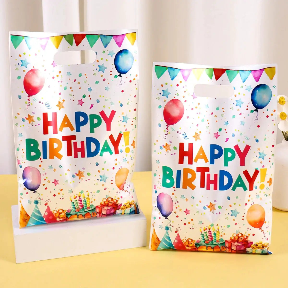 Happy Birthday Gift Bags 10 20 50 Pack Colorful Plastic Tote Bags For Kids And Adults Birthday Party Decoration