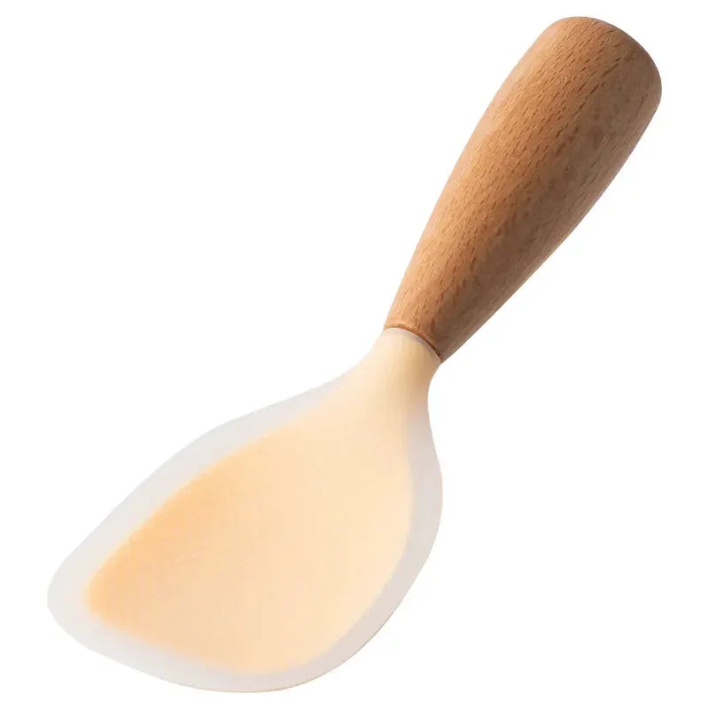 Wooden Handle Silicone Rice Spoon For Rice Cooker Heat Resistant Nonstick Kitchen Utensil