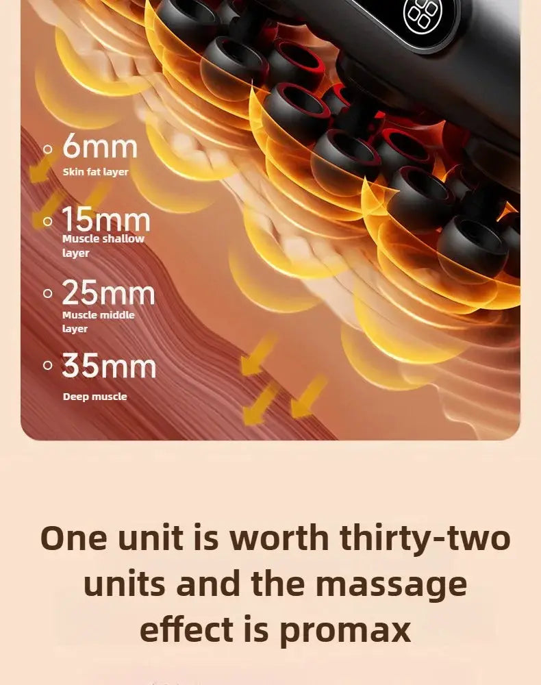 32-head wireless massage gun by Simples Market with red accents and red light for deep-tissue relief