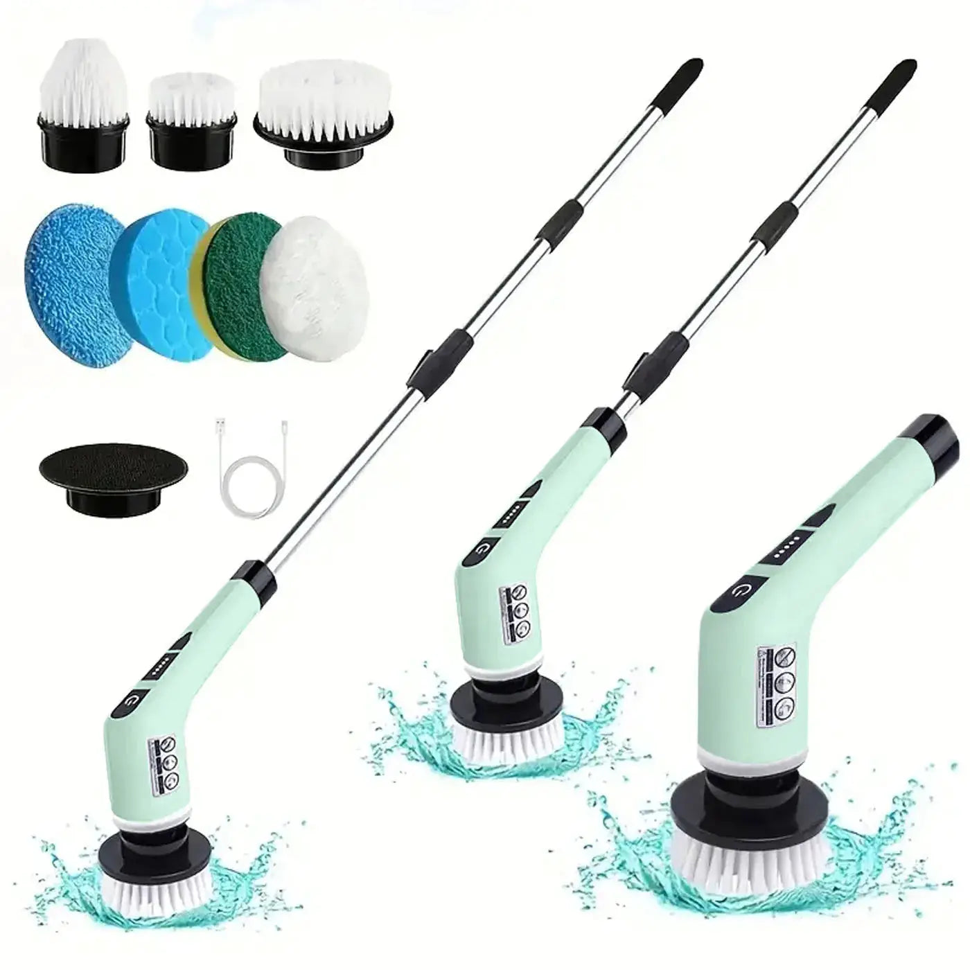 Simples Market electric cleaning brush set with 2 cordless rotating scrubbers, 7 heads, and extendable handles