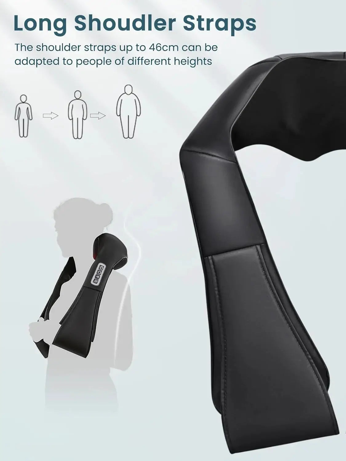 Shiatsu neck and shoulder massager pillow, black heated U‑shape with deep kneading massage