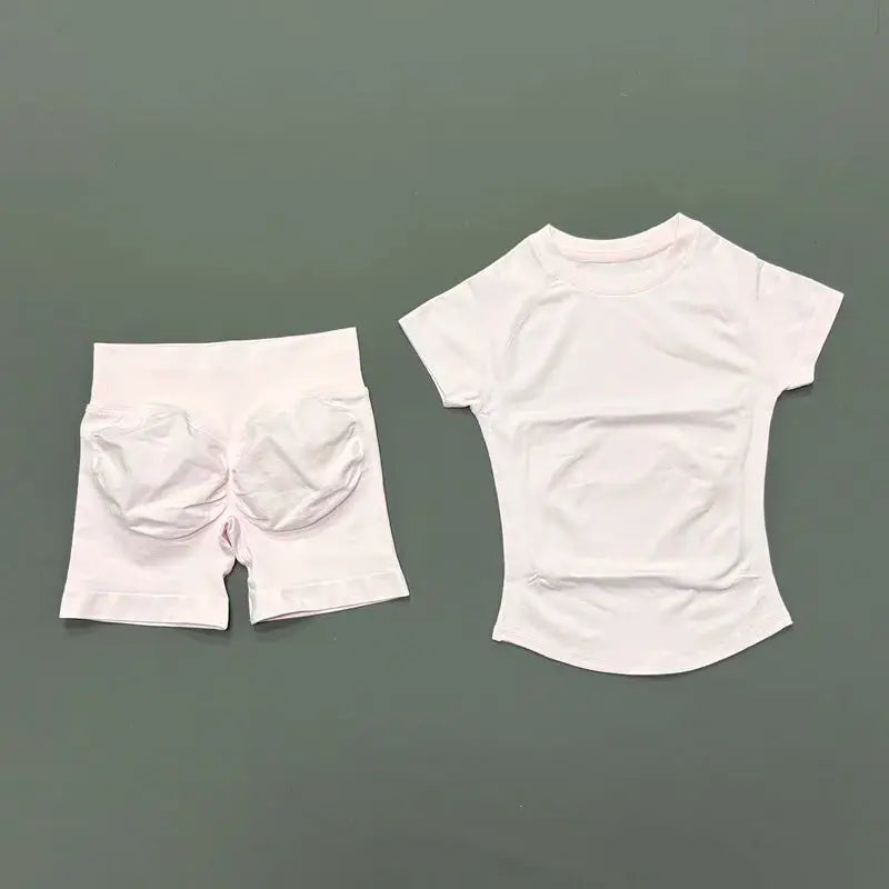Histello 2 Piece Seamless Yoga Set Women Short Sleeve Top Leggings
