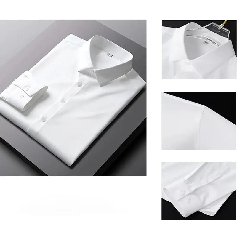 Men's white long-sleeve wrinkle-resistant dress shirt by Simples Market, non-iron