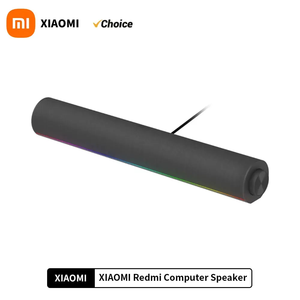 Xiaomi Redmi computer speaker with gray body and RGB ambient lighting