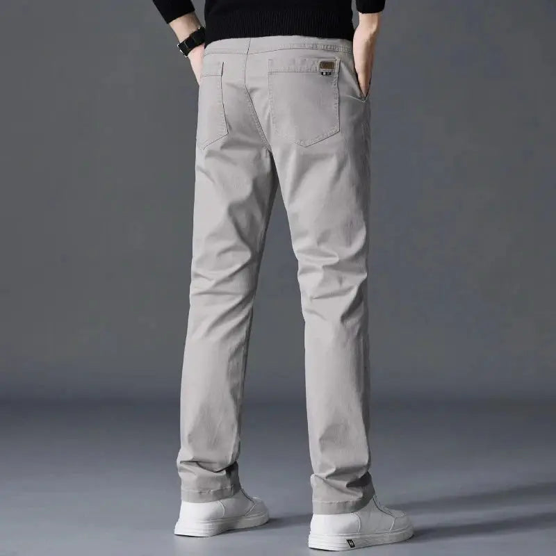 Simples Market men's light-gray cotton pants, straight-leg casual business trousers.