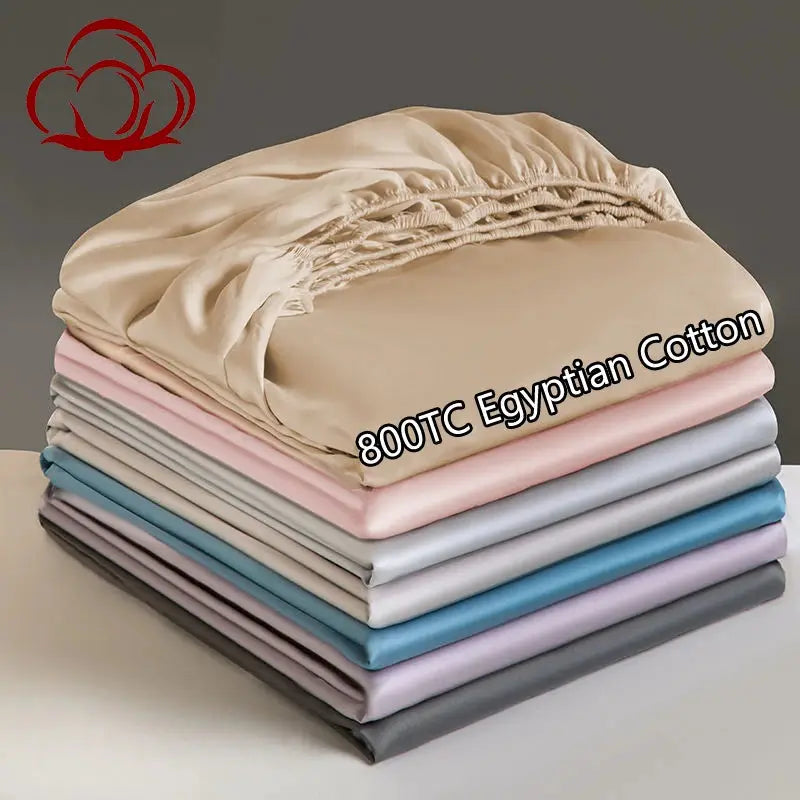 Simples Market 100% Egyptian Cotton fitted sheet, 800TC, elastic, stack of beige and pastel colors, 140/160/200 cm