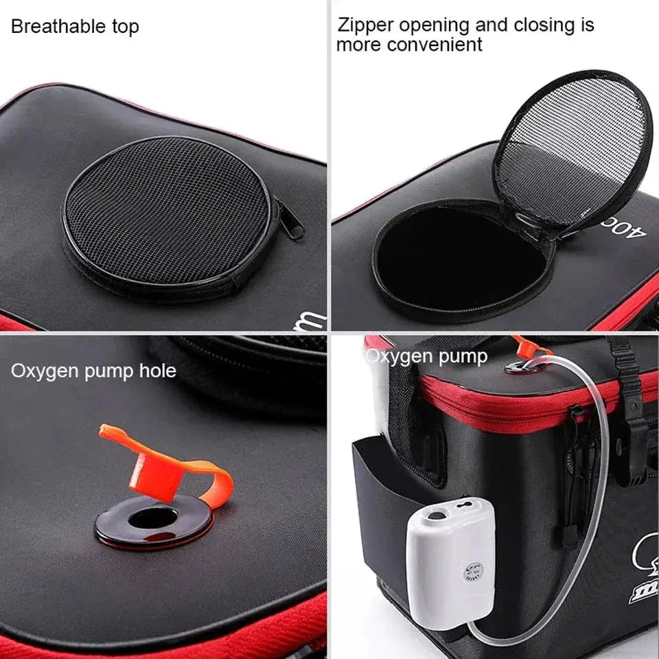 AquaEdge Portable Collapsible Fishing Bag Live Fish Box Water Container And Tackle Organizer For Camping