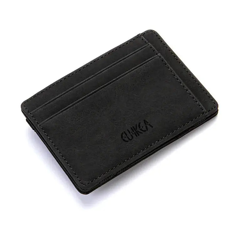 Men's mini PU leather card holder wallet in black with two card slots