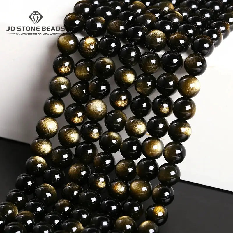 Natural Stone Golden Obsidian Irisation Round Beads 4mm 6mm 8mm 10mm 12mm Spacer Jewelry Making Bracelet Necklace