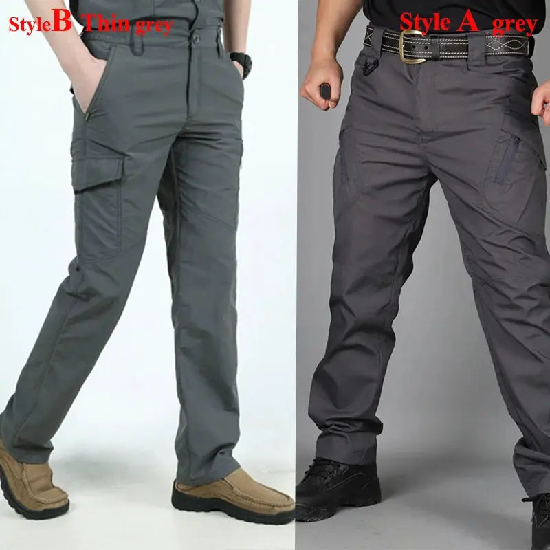 Simples Market tactical cargo pants for men, grey waterproof multi-pocket trousers
