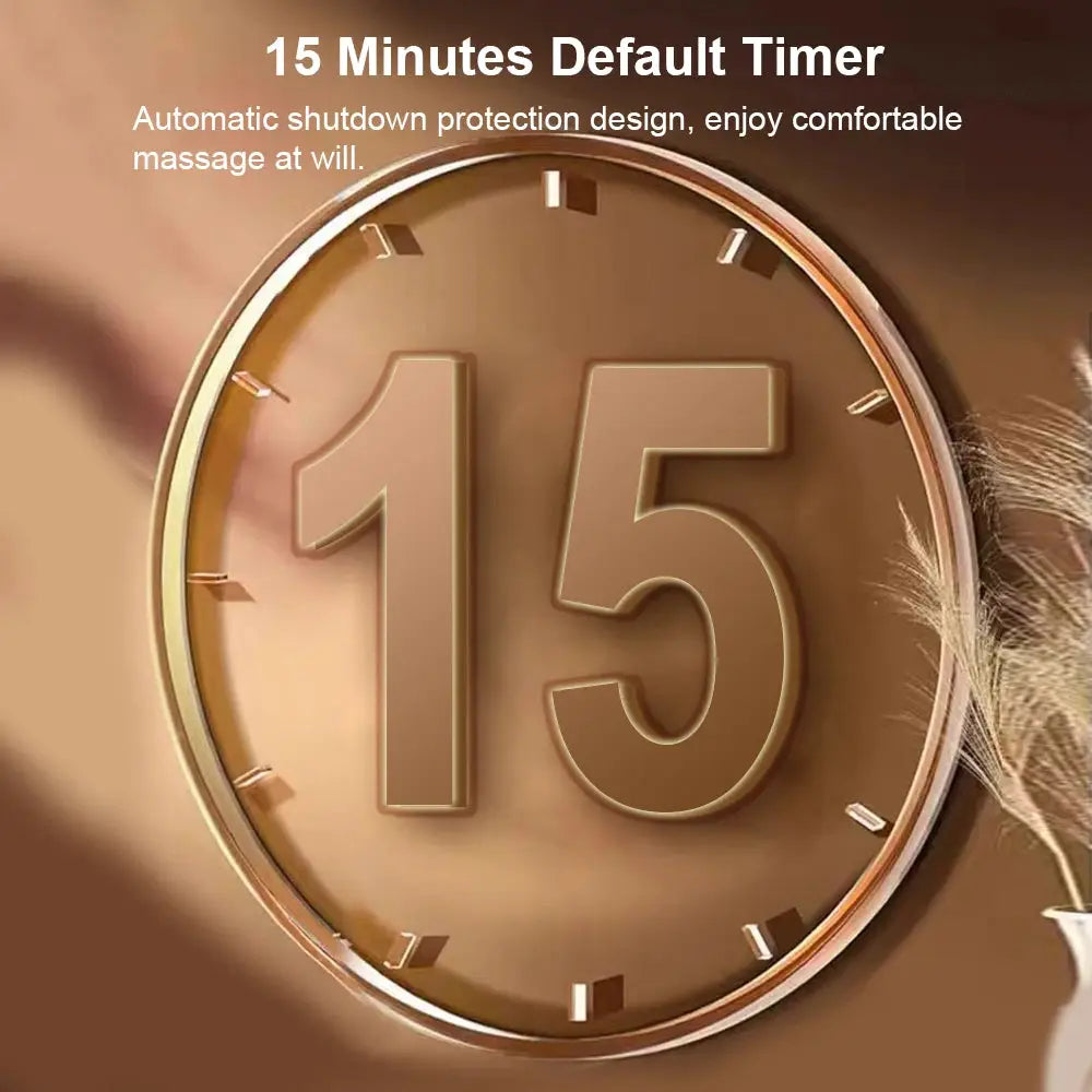 Fascia massage gun timer graphic with a large gold 15 on a brown background