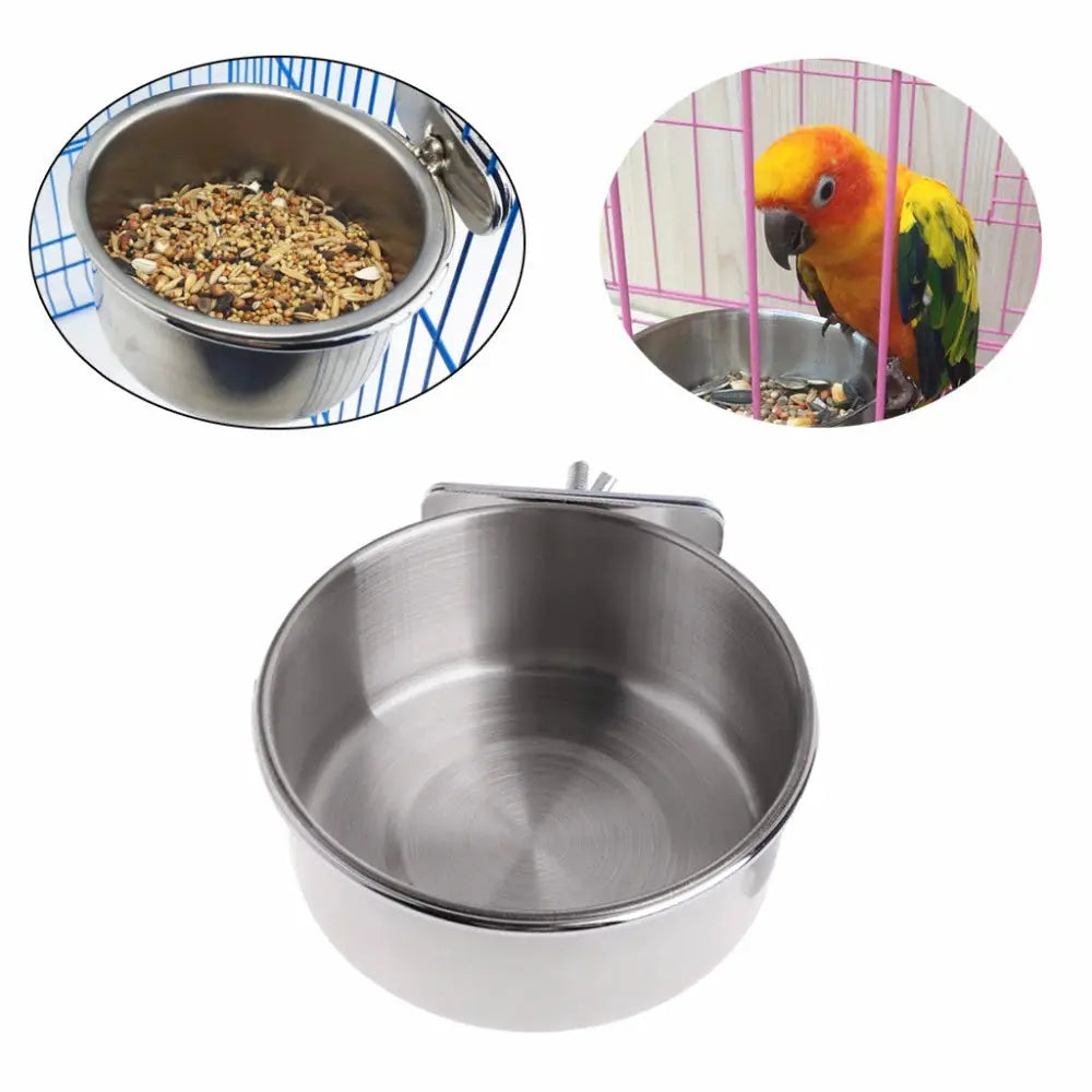 Simples Market parrot feeding cup stainless steel bowl with cage clamp holder