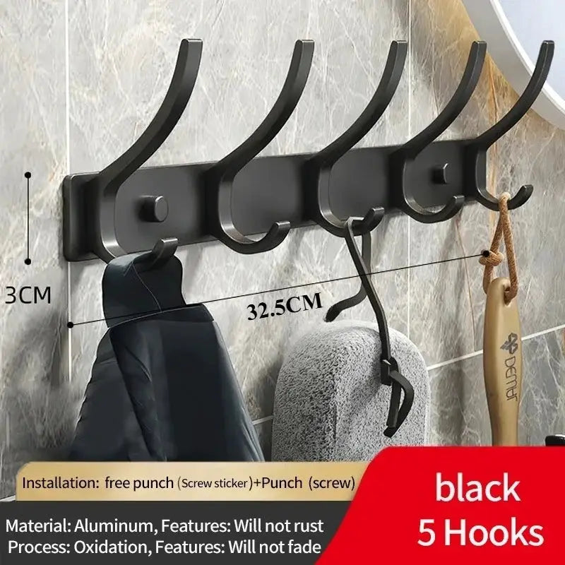 Black White Folding Robe Hooks Aluminum Wall Rack for Bathroom