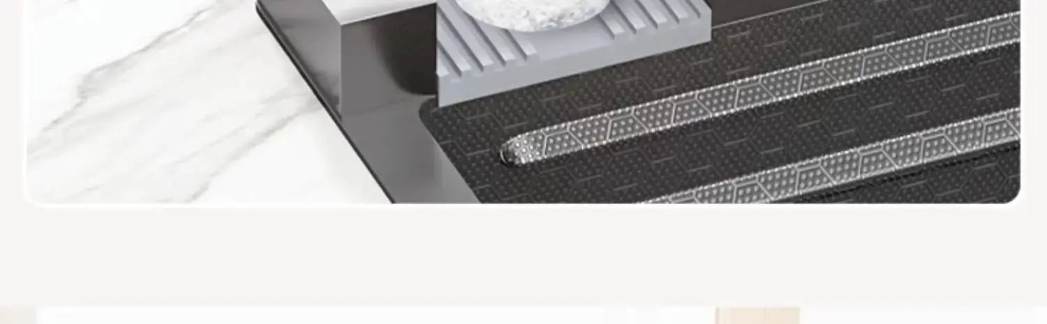 Integrated waterfall kitchen sink with honeycomb-pattern black surface and stainless steel trim