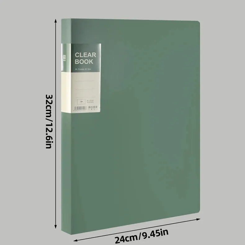 A4 side-loading document folder binder with dividers, green transparent organizer, Simples Market, 20/30/40/60 pages