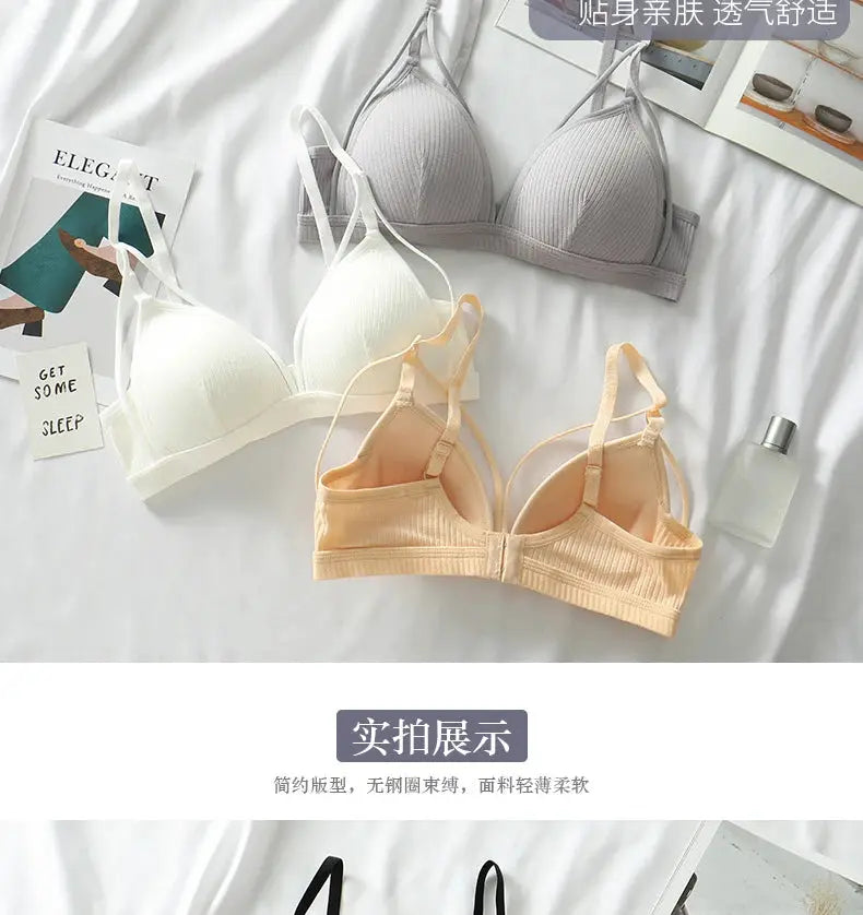 Wire-free bralettes set of 3 in ribbed gray, white and peach