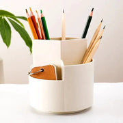 DeskZen Rotating Pen Holder Three Hole Desk Organizer For Pens Pencils And Makeup Brushes Space Saving Design