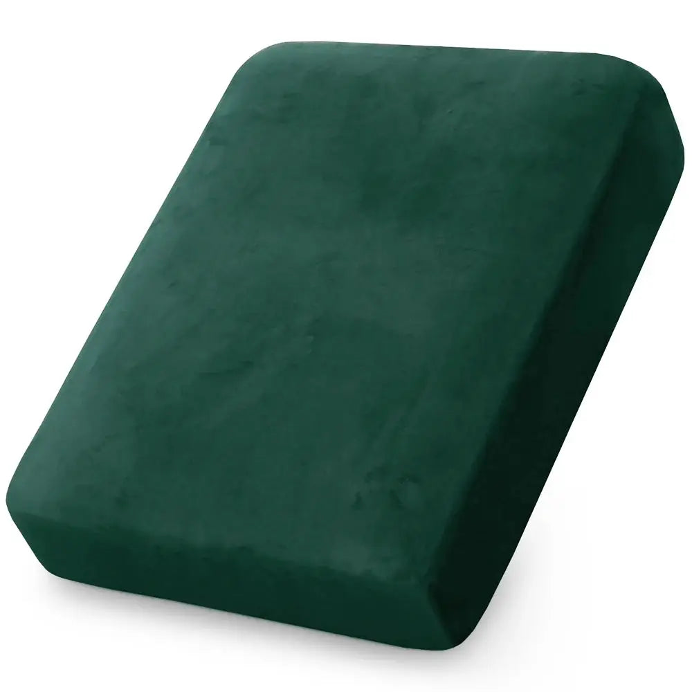 Soft velvet sofa slipcover for chaise lounge in emerald green, elastic, removable, pet-friendly