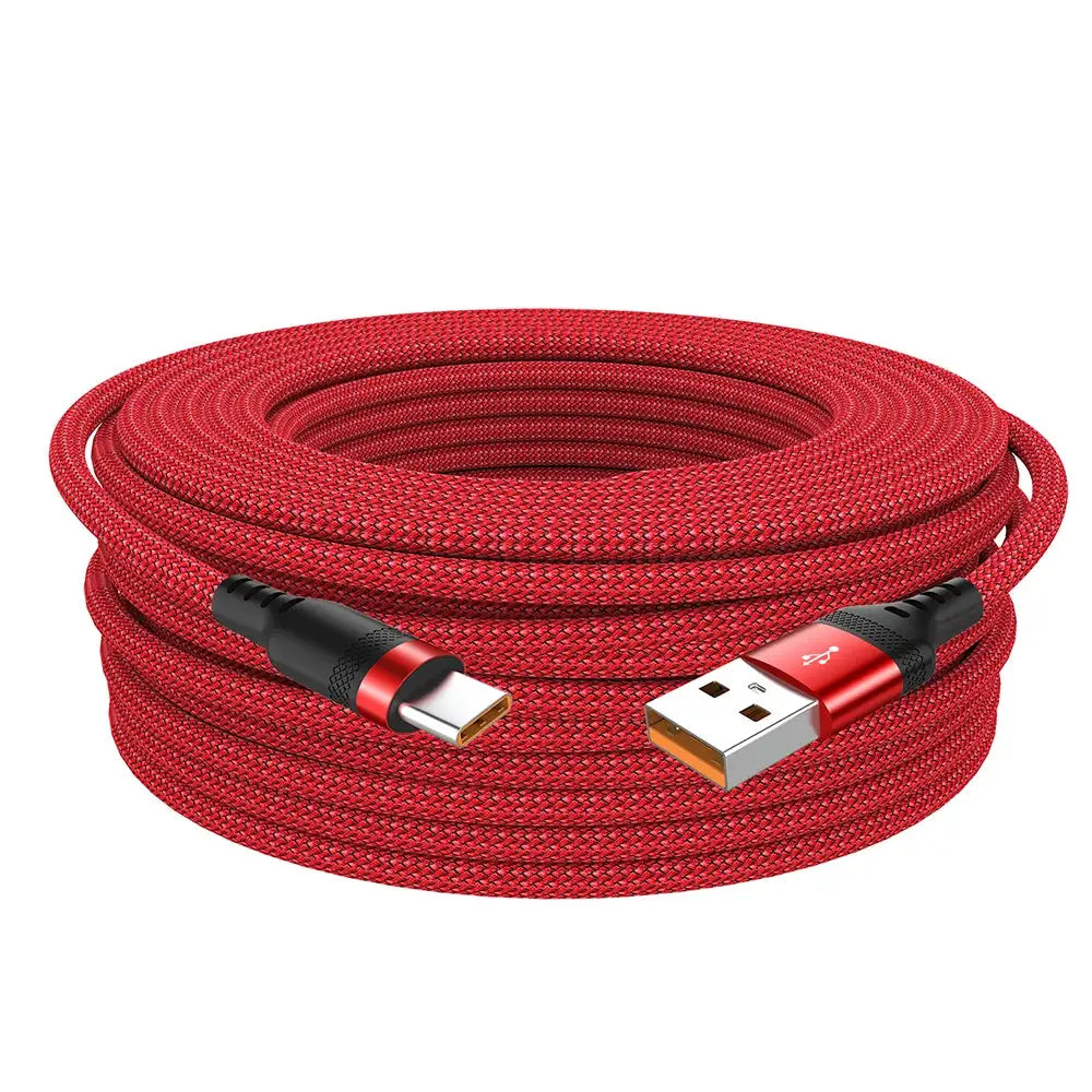 USB-C to USB-A charging cable, red braided nylon, 5A fast-charge
