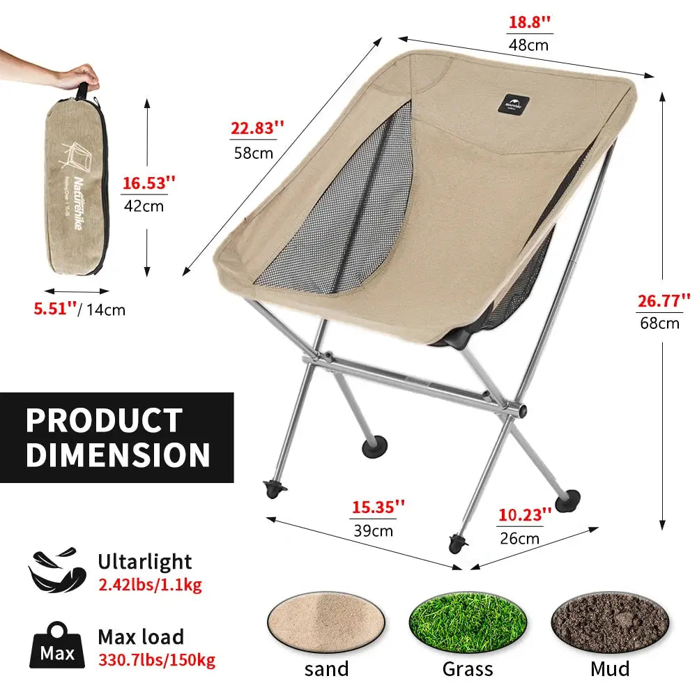 Naturehike 2024 Ultralight High Load Camping Chair Folding Outdoor Moon Chair for Garden Picnic Beach