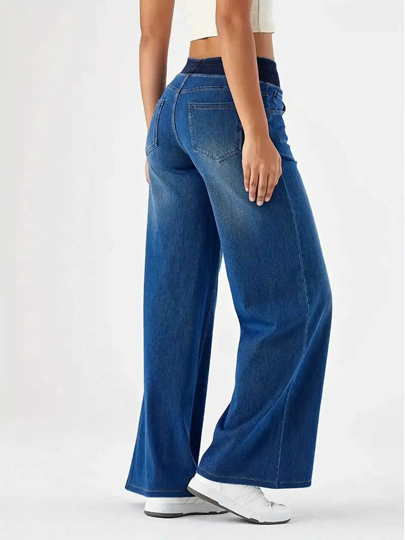 Y2K Baggy Jeans For Women Ribbed High Waist Loose Straight Leg Denim