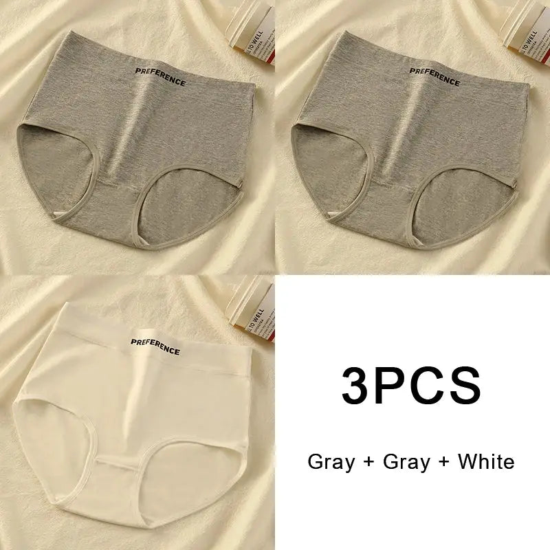 3-piece cotton high-waist panties by Simples Market in gray and white