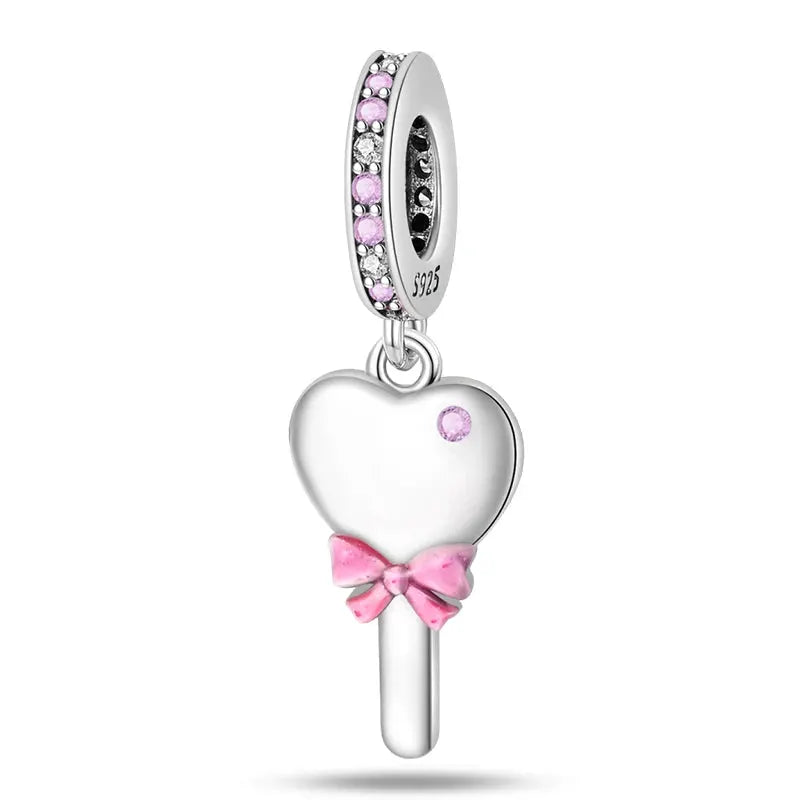 925 Silver Plated Magic Mirror Perfume Princess Angel Pink Charms Beads Fit Pandach 925 Bracelet Fine DIY Jewelry