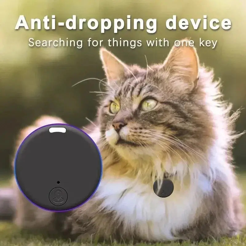 Xiaomi GPS tracker devices, two round black trackers with purple rim