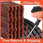 Tire repair strips kit with brown tubeless rubber strips and puncture tool for car and motorcycle tires