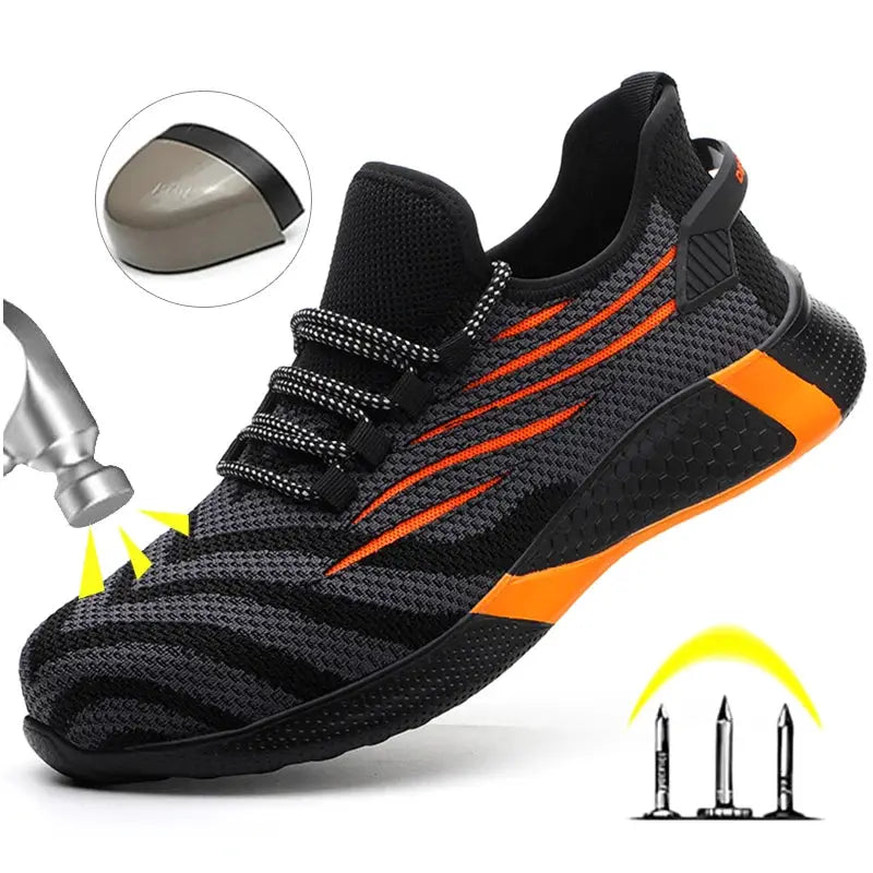 Men Safety Shoes Anti Puncture Kevlar Midsole Steel Toe Work Sneakers Lightweight Slip Resistant Outsole