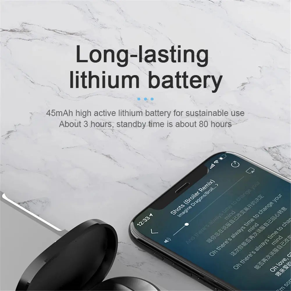 A6S wireless Bluetooth earphones by Simples Market, black glossy finish, touch-control sport headset