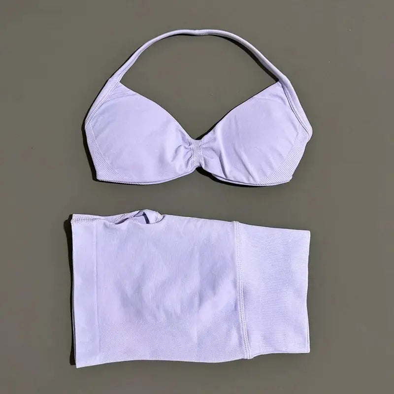 Histello 2 Piece Women Yoga Set Strappy Bra Top Scrunch Shorts