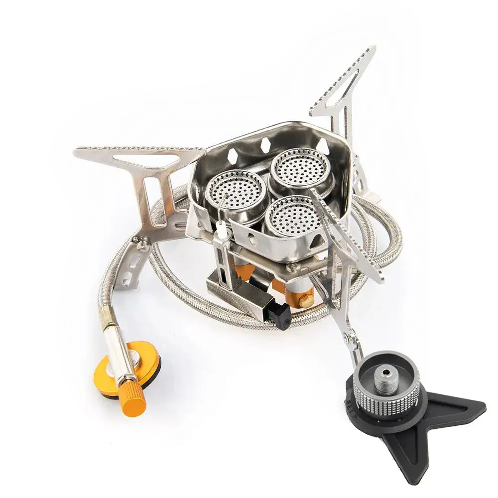 Widesea camping gas stove with three burners, stainless steel portable stove with regulator and braided hose.