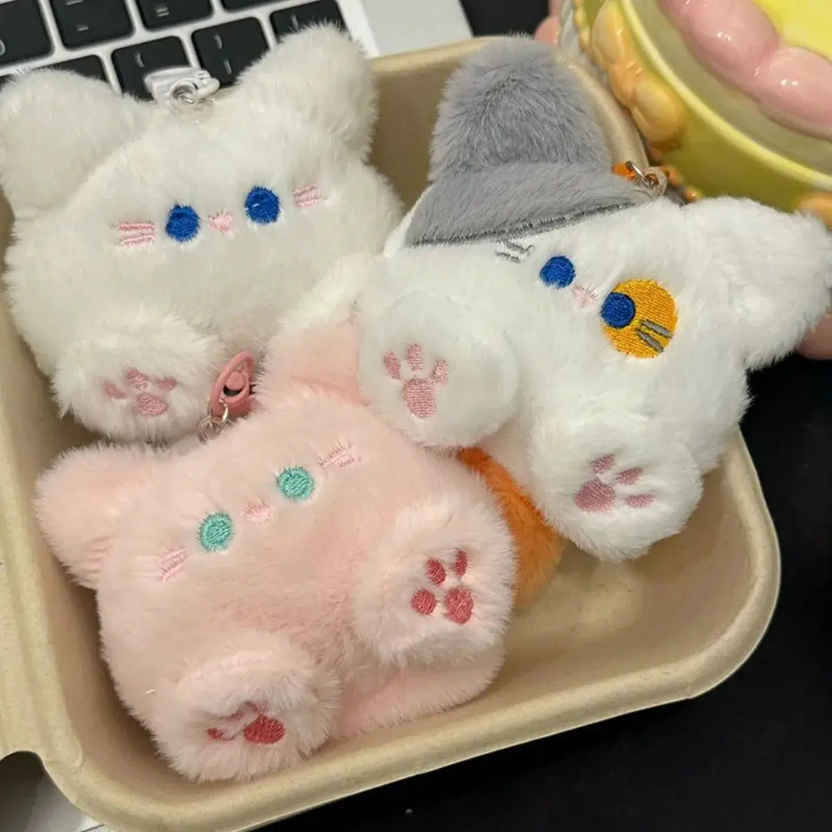 Cute Long Tail Cat Plush Keychain Cartoon Pendant With Lobster Clasp Soft Bag Charm Valentine Gift