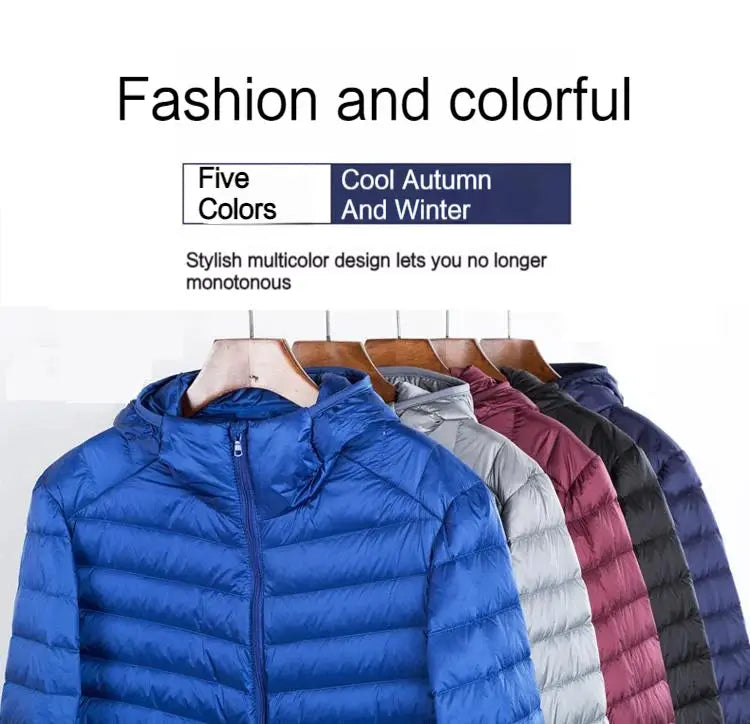 Men's ultralight hooded down jacket, windproof and waterproof, five color options