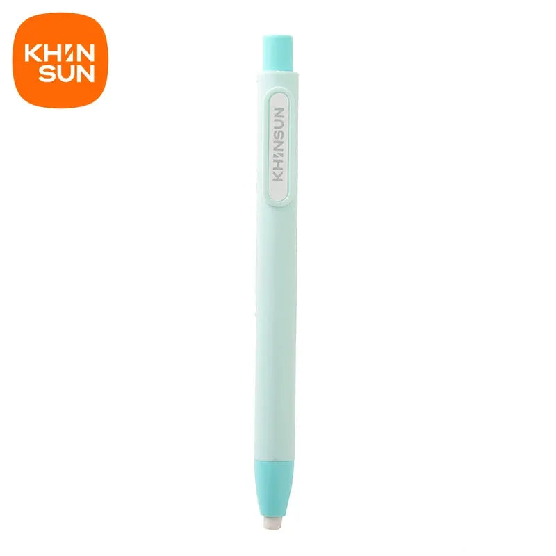 KHINSUN retractable pencil eraser, mint green body with turquoise top and tip.