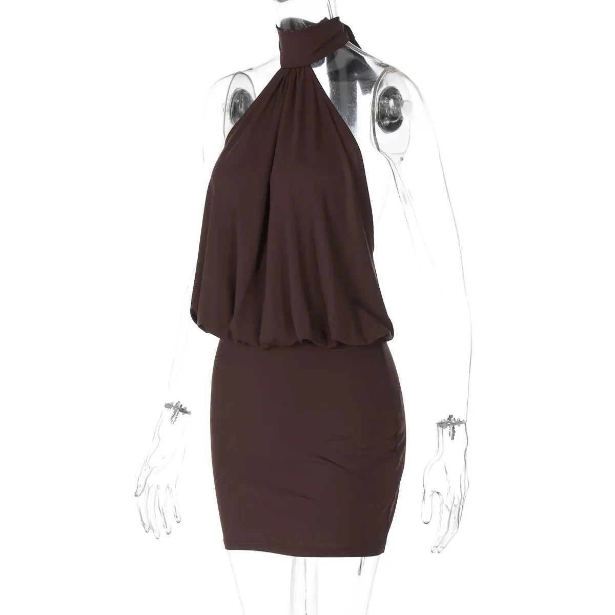 Dulzura Halter Backless Lace Up Bodycon Mini Dress Womens Party Club