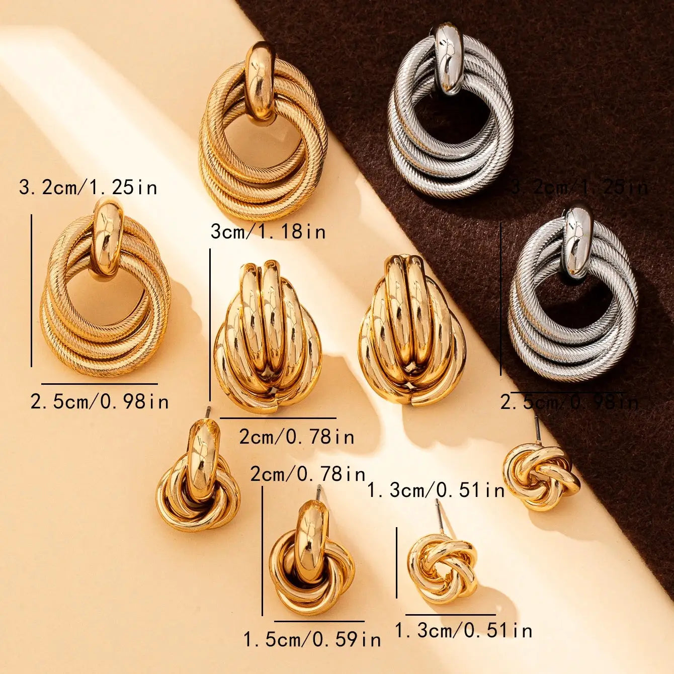 Bohemian Style Geometric Stud Earrings for Women with KC Golden Plating Iron Alloy Jewelry