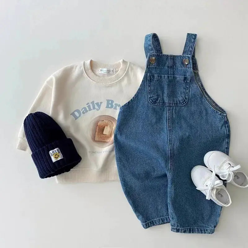 HY Kids Denim Jumpsuit And Sleeveless Bodysuits Set 100 Percent Cotton Unisex Toddler Romper For Autumn And Spring