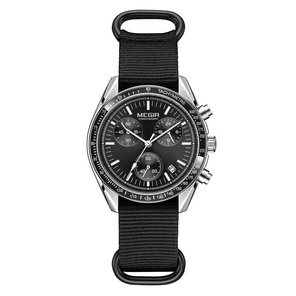 Megir Quartz Chronograph Watch Waterproof Sport Wristwatch With Nylon Strap Luminous Pointers And Date
