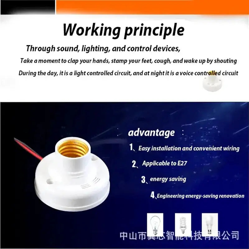 Automatic Sound And Light Sensor E27 Lamp Holder Socket AC180240V Energy Saving Fits All Bulbs
