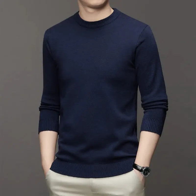 Men's Simples Market navy blue crewneck knit pullover sweater, lightweight solid color