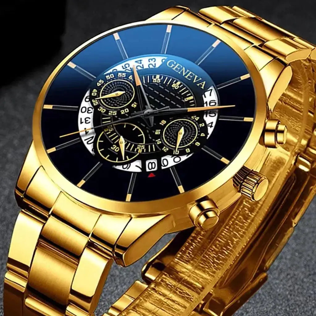 NovaTime Mens Quartz Watch Set 3Pc Stainless Steel Strap Circular Dial Date Function Electronic Drive