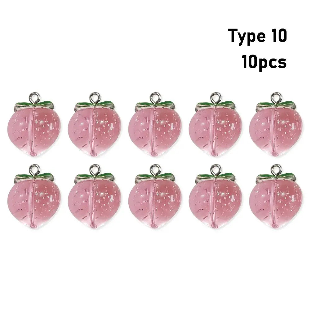 10 Pieces Transparent Peach Flat Resin Charms For Jewelry Making DIY Earrings Necklace Keychain Decoration